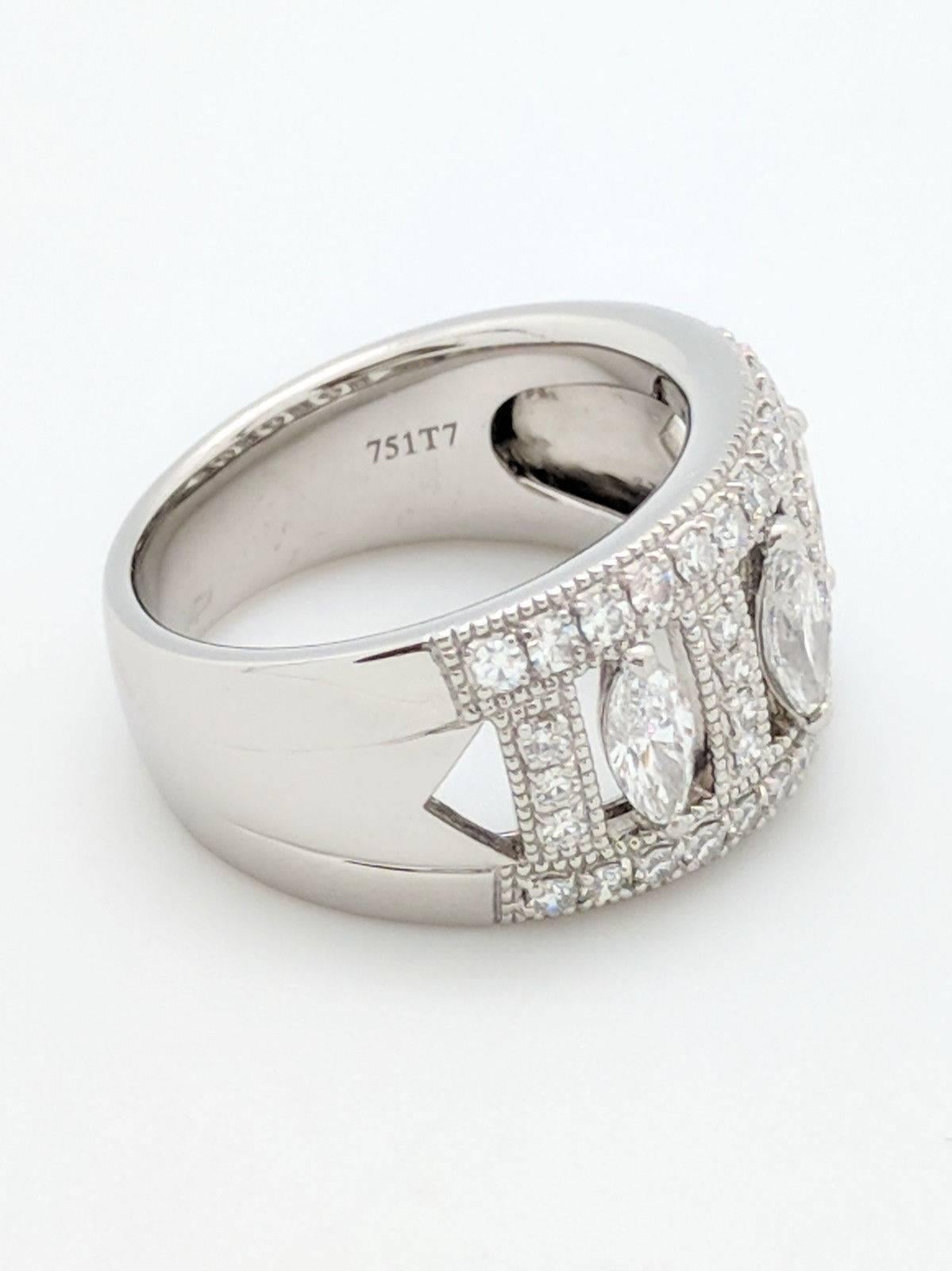 Ladies Platinum Marquise Diamond Right Hand Ring .96ctw 4