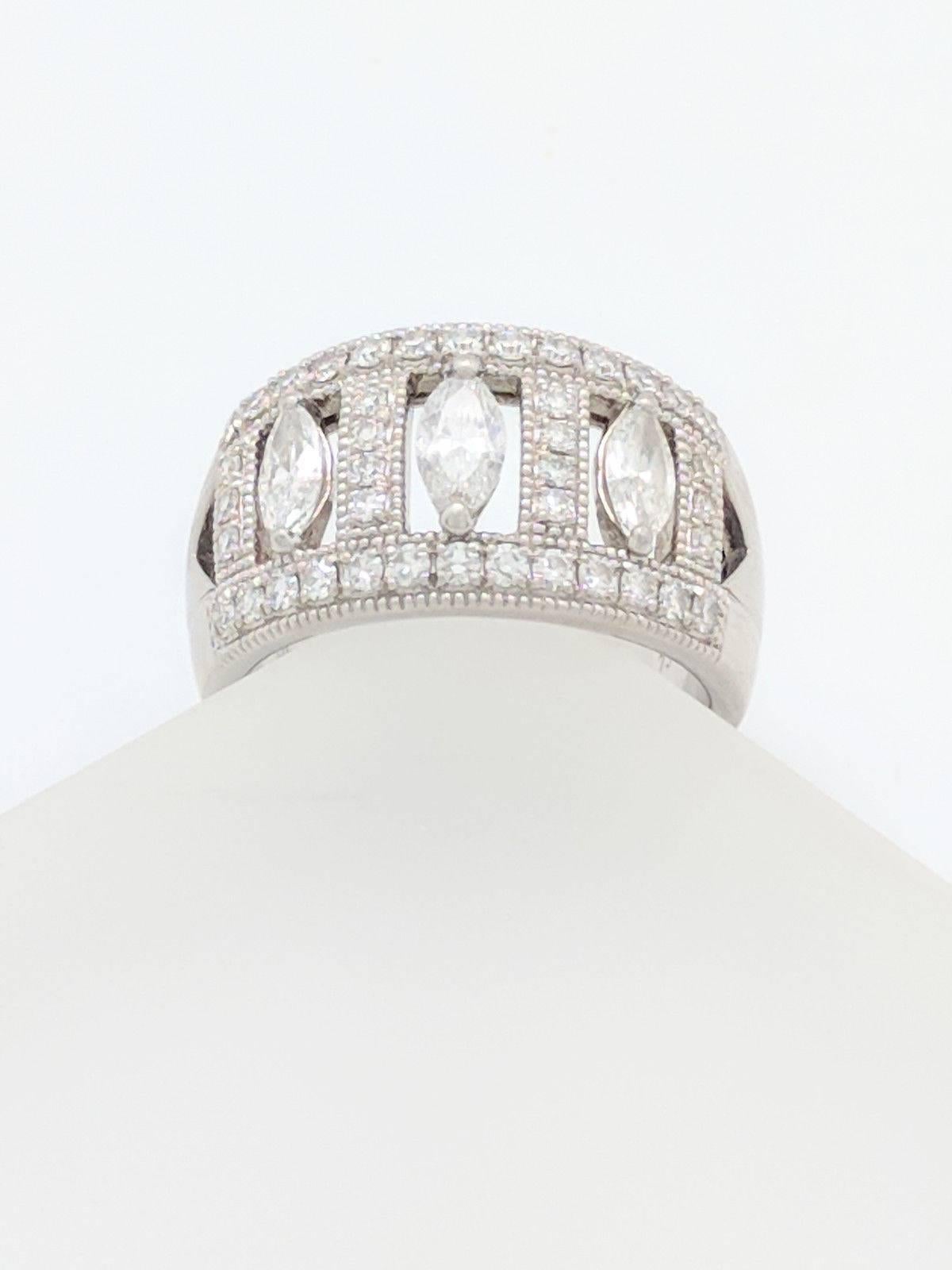 Women's Ladies Platinum Marquise Diamond Right Hand Ring .96ctw