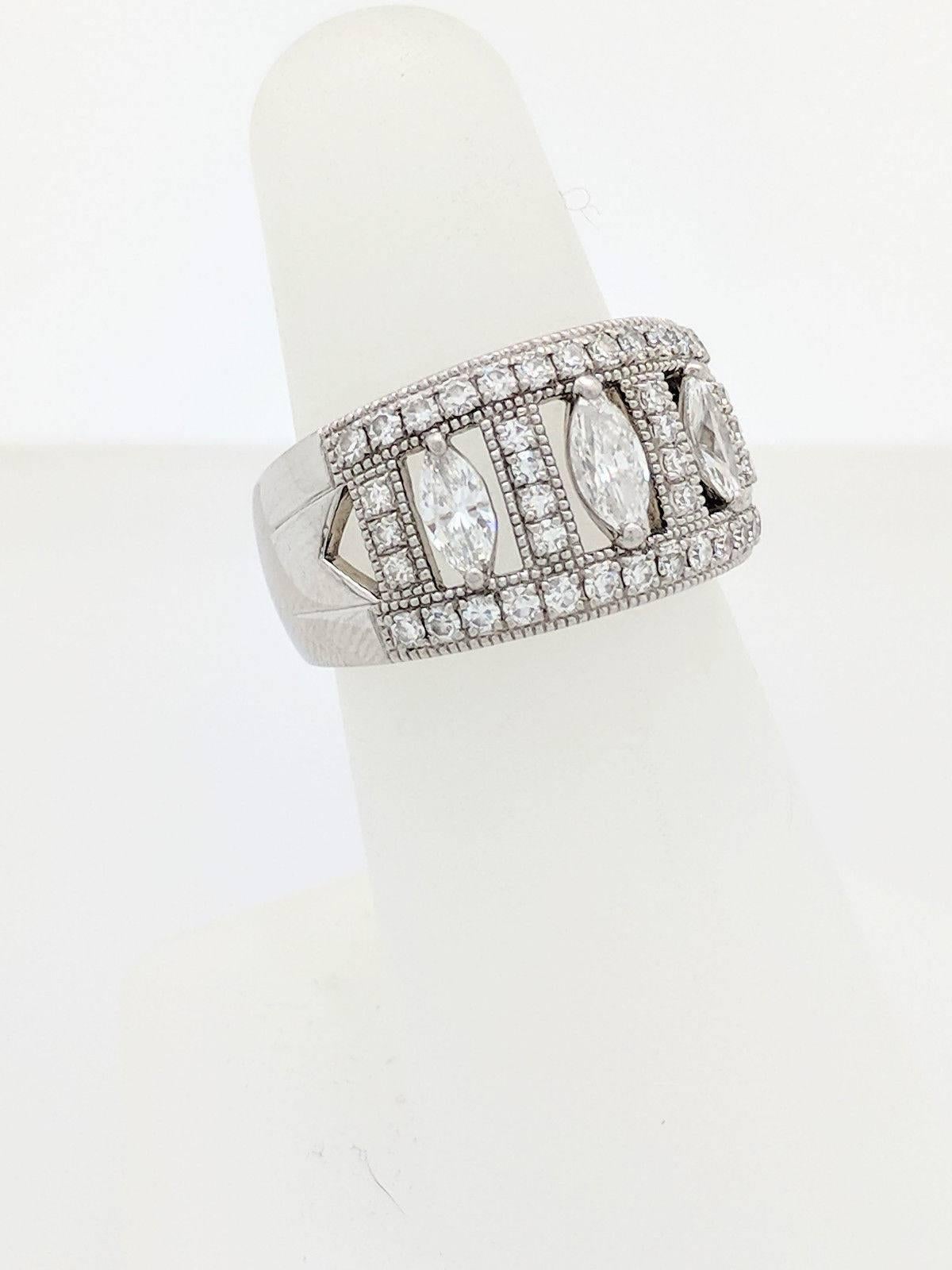Ladies Platinum Marquise Diamond Right Hand Ring .96ctw In Excellent Condition In Gainesville, FL