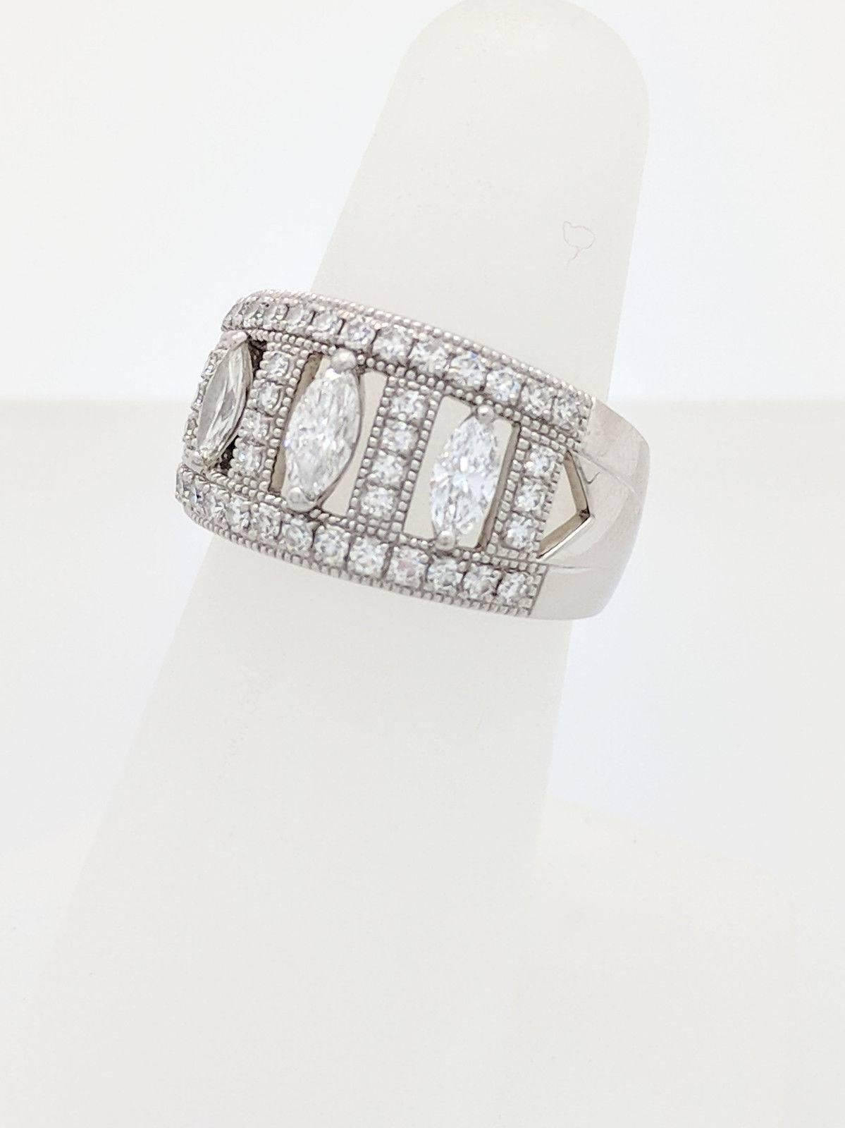 Marquise Cut Ladies Platinum Marquise Diamond Right Hand Ring .96ctw