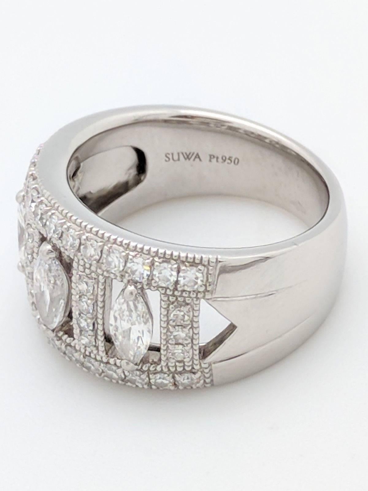 Ladies Platinum Marquise Diamond Right Hand Ring .96ctw 3