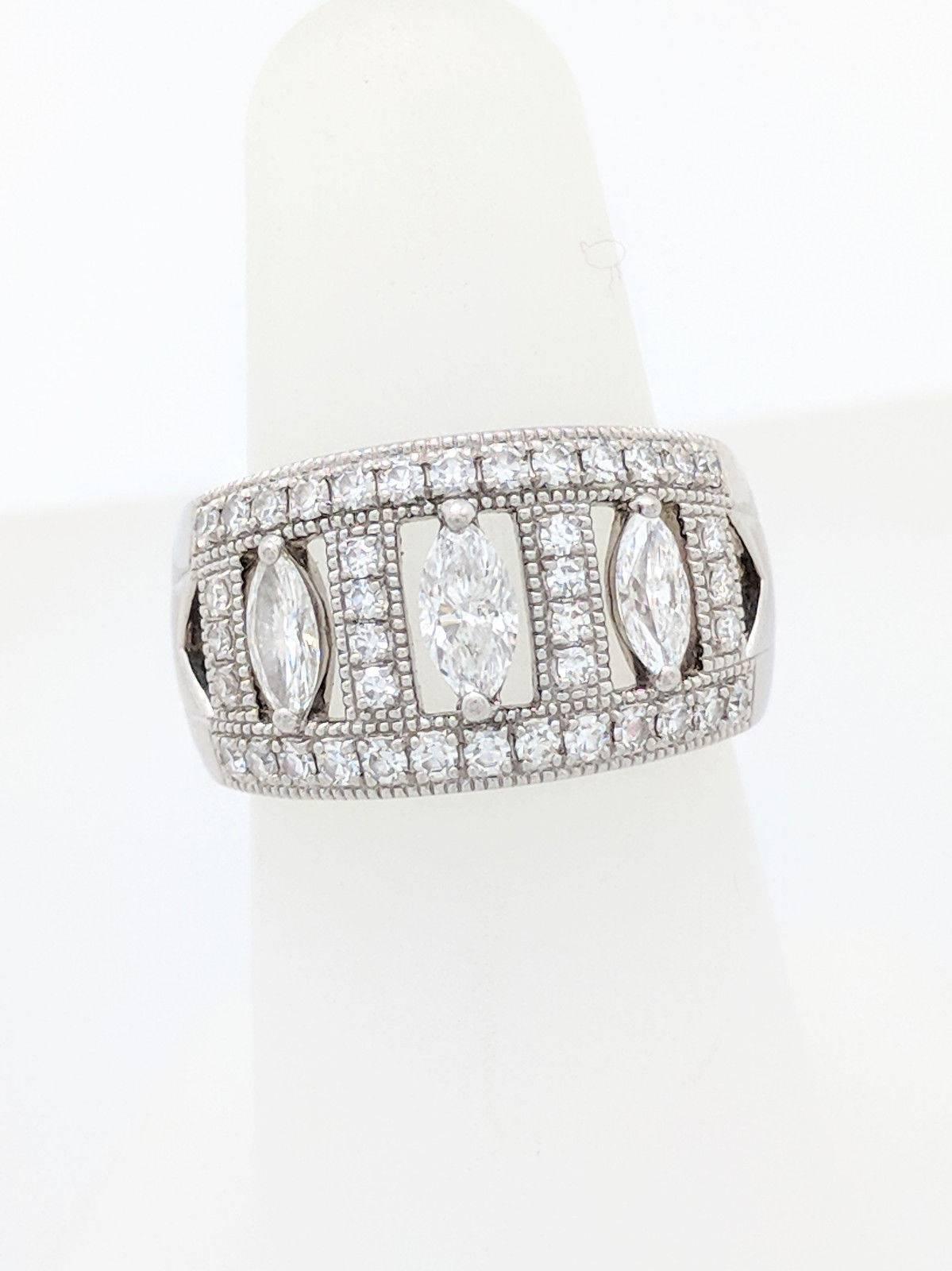 Art Deco Ladies Platinum Marquise Diamond Right Hand Ring .96ctw