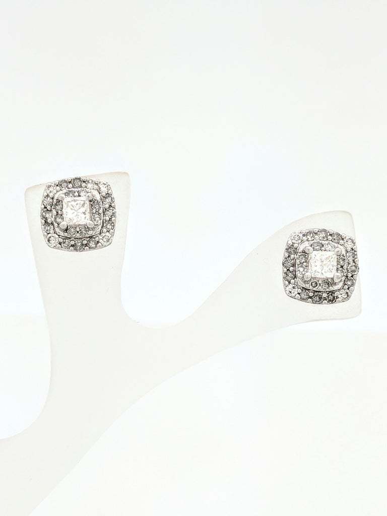 14 Karat White Gold Double Halo Diamond Stud Earrings 88 Carat At Contemporary 14 Karat White Gold Double Halo Diamond Stud Earrings 88 Carat For