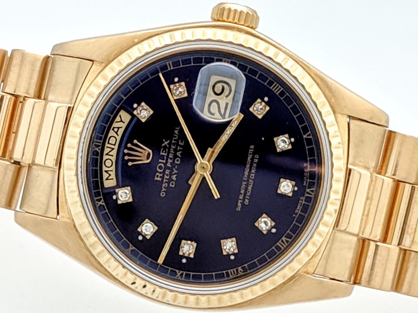 Rolex President Day-Date 18 Karat Gold Blue Diamond Dial Men's Watch 18038 In Good Condition In Gainesville, FL