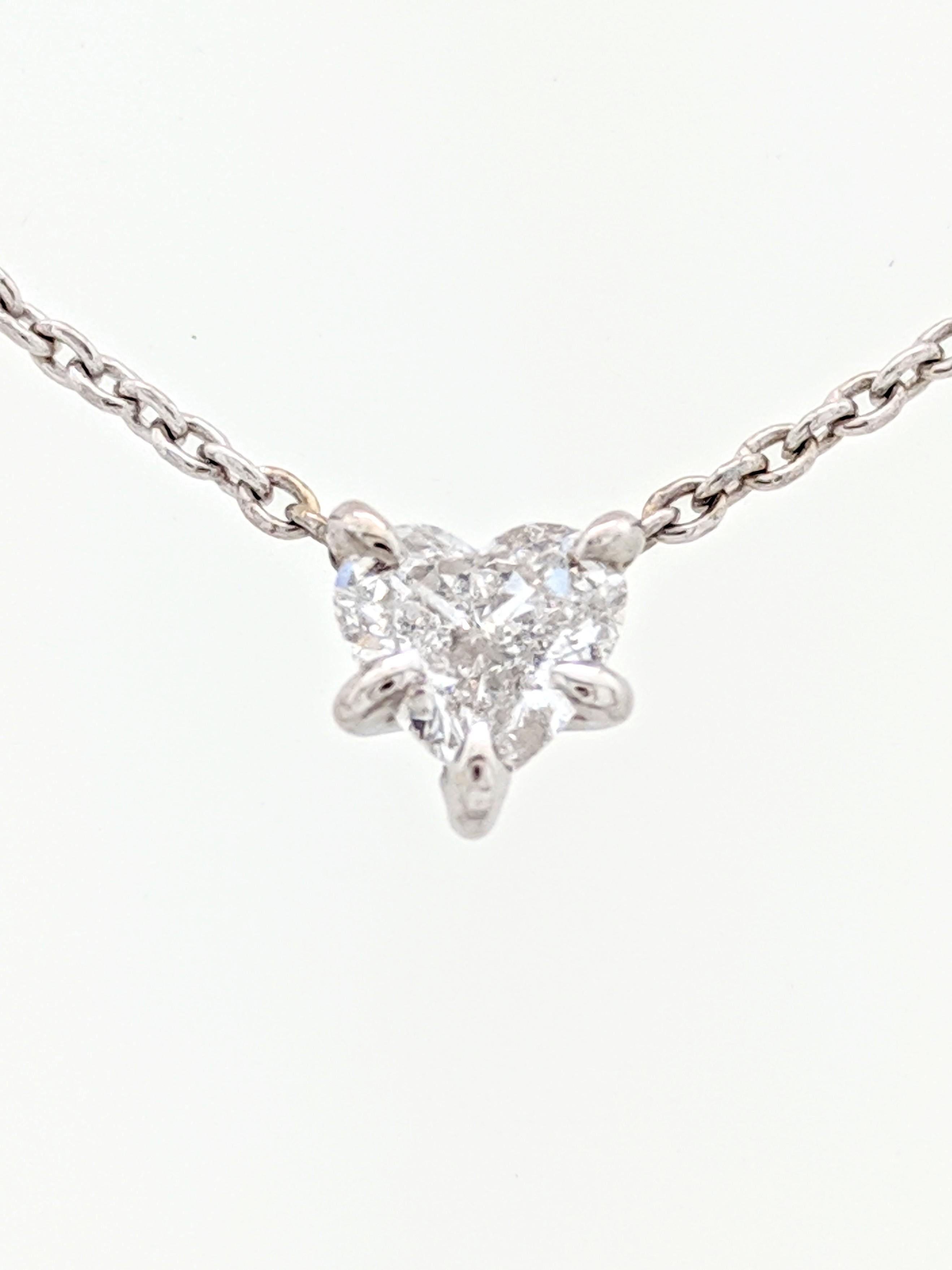 Trillion Cut .63 Carat Heart Shaped Diamond Pendant Necklace SI1/H For Sale
