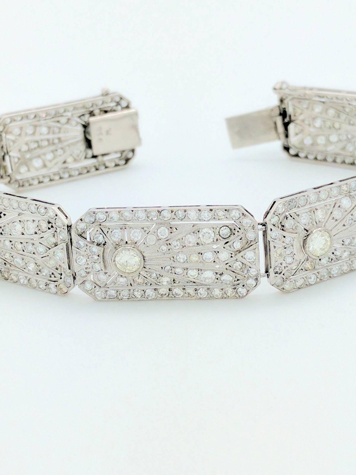 Art Deco 8.68 Carat Diamonds Platinum Bracelet In Excellent Condition In Gainesville, FL