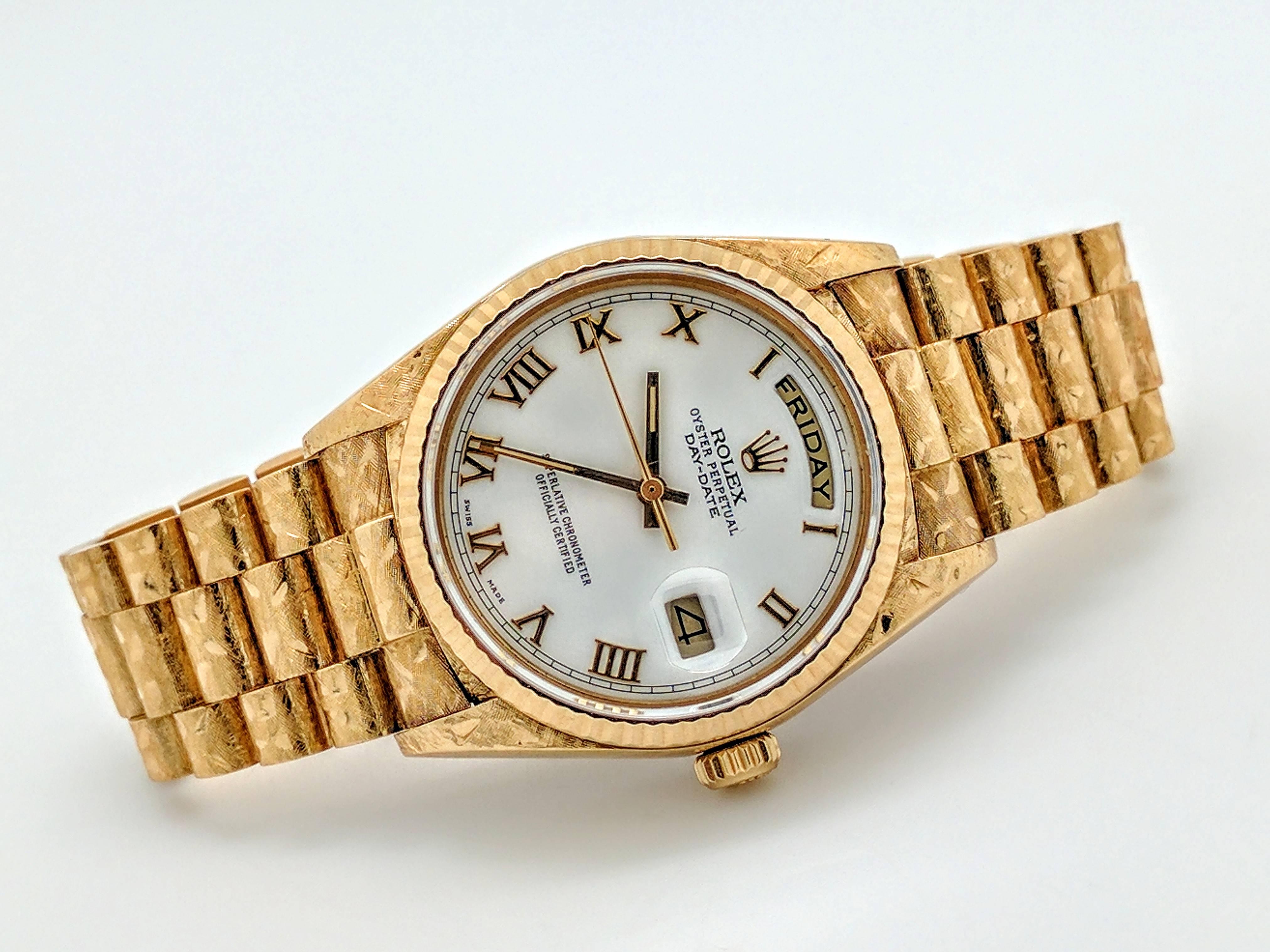Modern Rolex Yellow Gold Presidential Florentine automatic Wristwatch Ref 18038