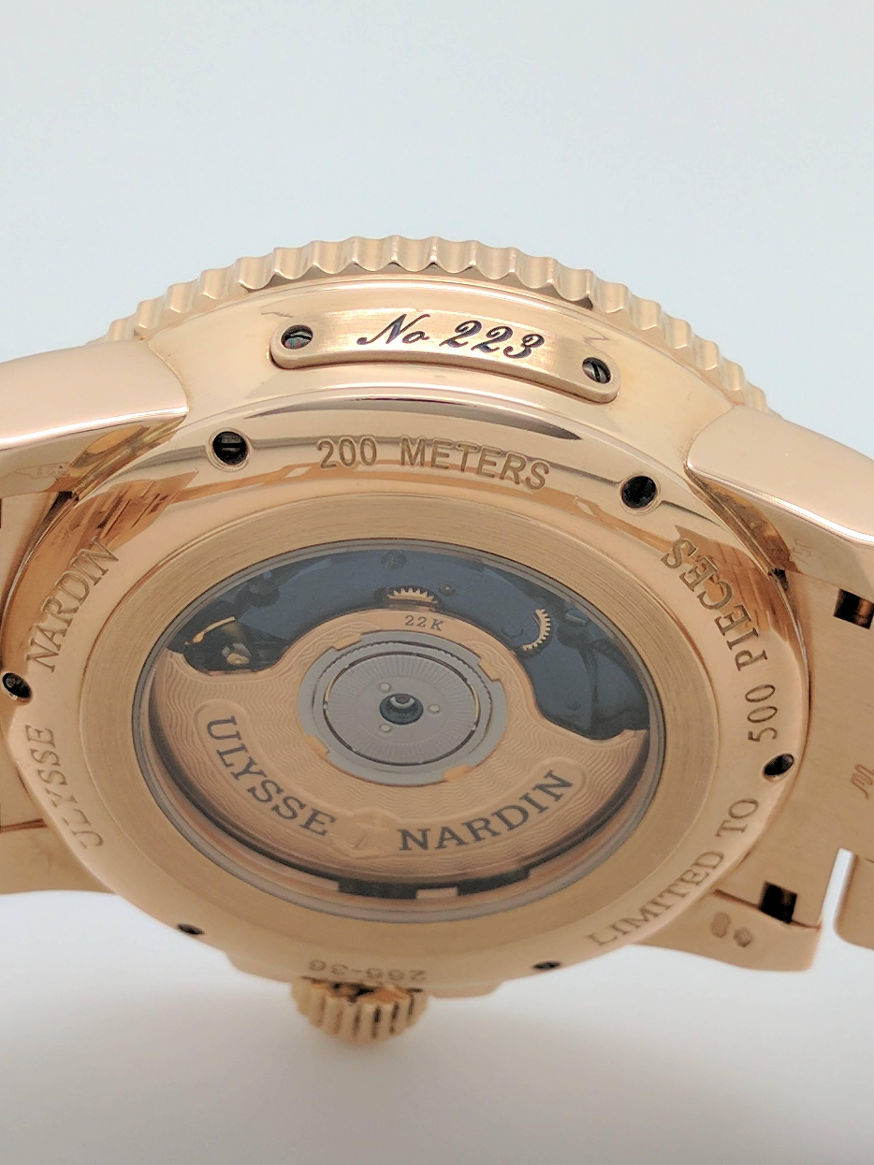 Ulysse Nardin Rose Gold Maxi Marine Blue Surf self-winding Wristwatch Ref 266-36 1