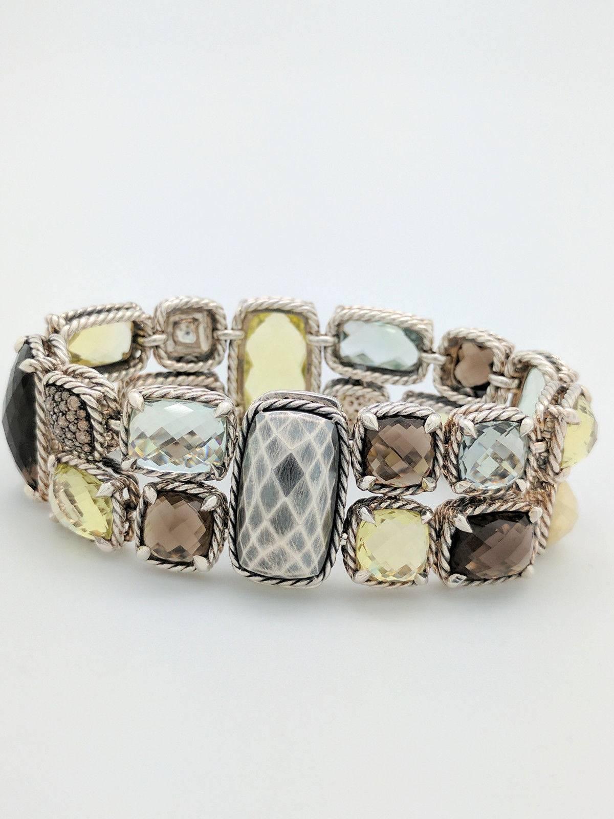 You are viewing a stunning and extremely rare David Yurman Metallic Mosaic Bracelet from the Chatelaine Collection.

This gorgeous David Yurman sterling silver and gemstone bracelet is an elegant and classic piece that will never go out of
