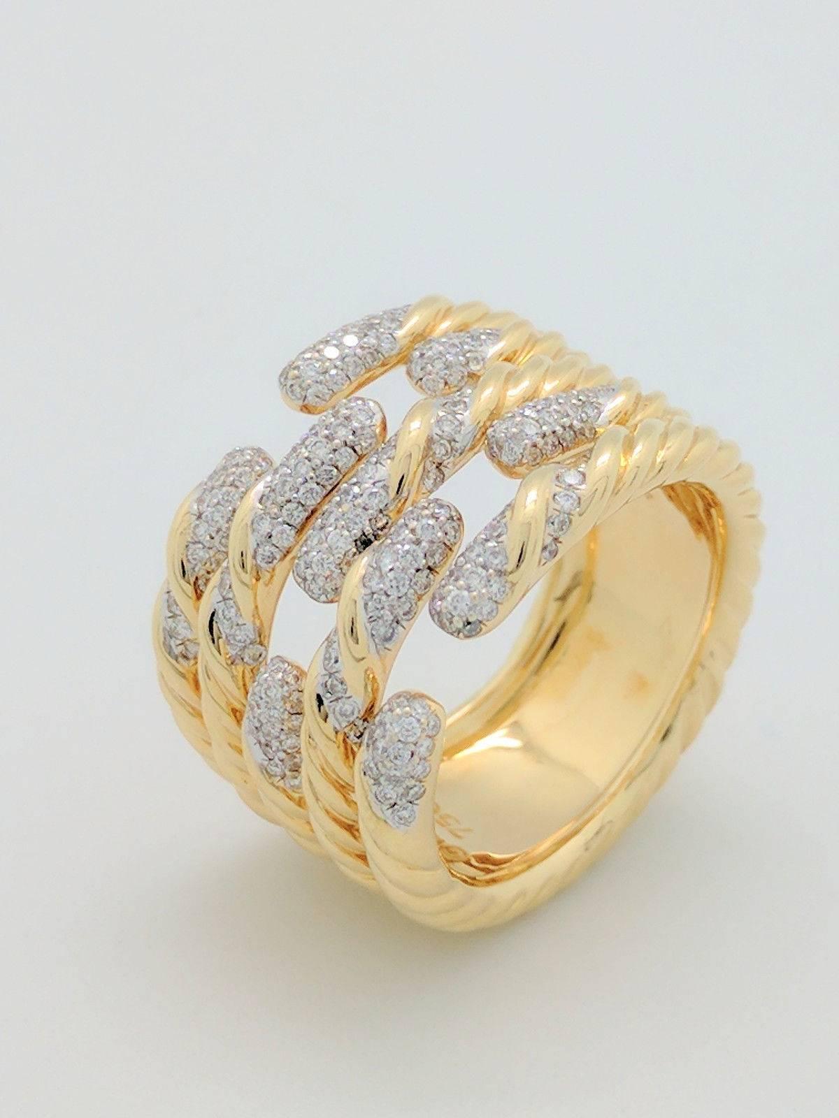 David Yurman Diamond Yellow Gold Willow Ring In Excellent Condition In Gainesville, FL