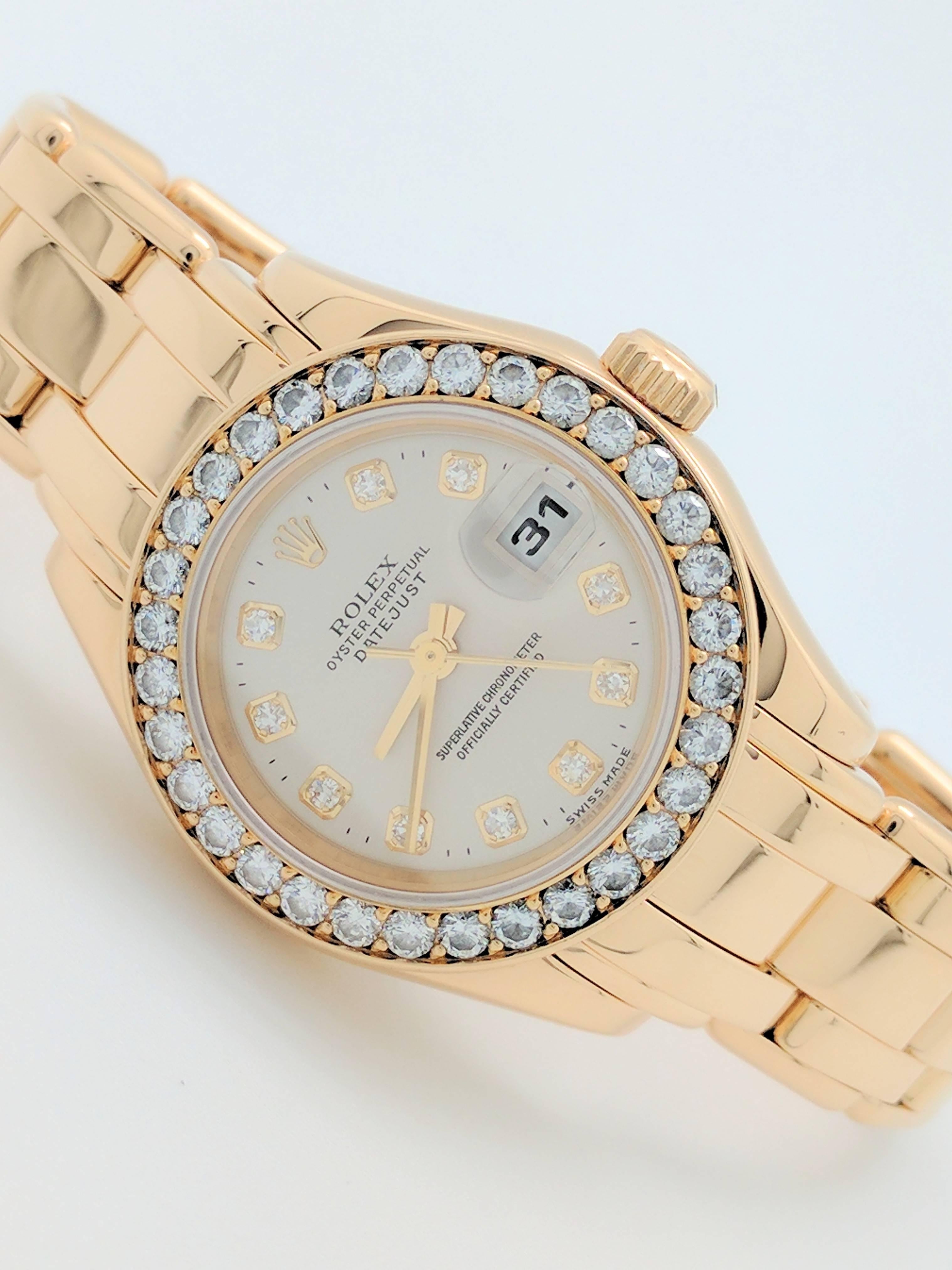 Rolex Ladies Yellow Gold Diamond Masterpiece Pearlmaster Automatic Wristwatch In Excellent Condition In Gainesville, FL