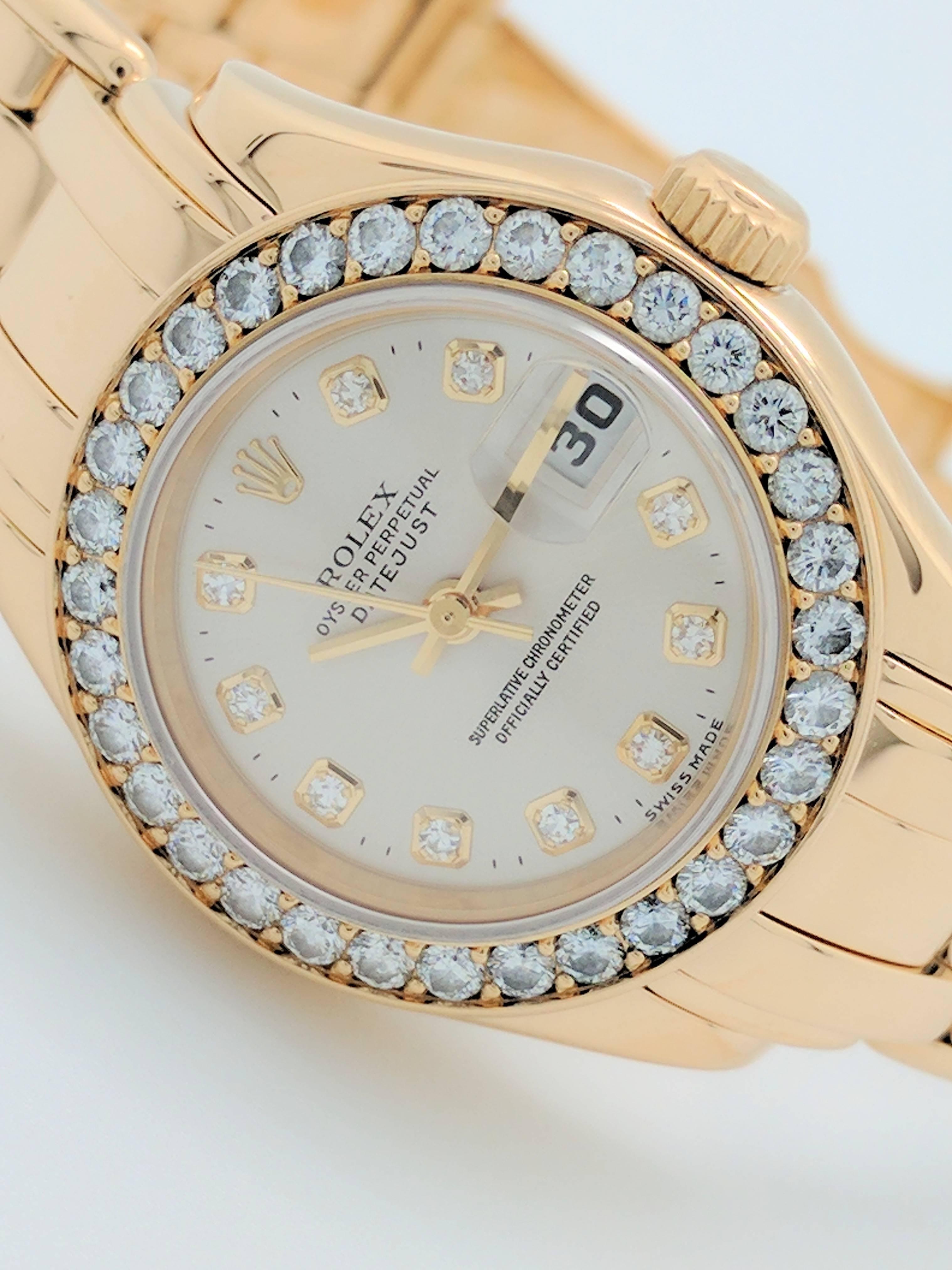 Women's Rolex Ladies Yellow Gold Diamond Masterpiece Pearlmaster Automatic Wristwatch
