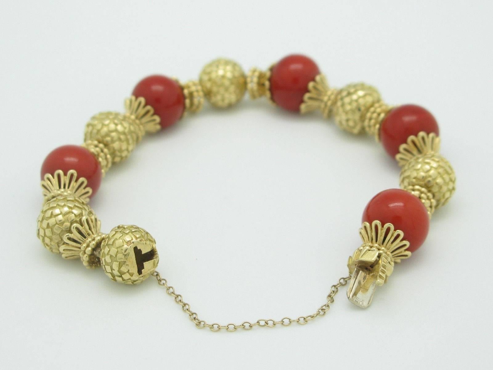 Modern Coral Gold Bead Yellow Gold Bracelet
