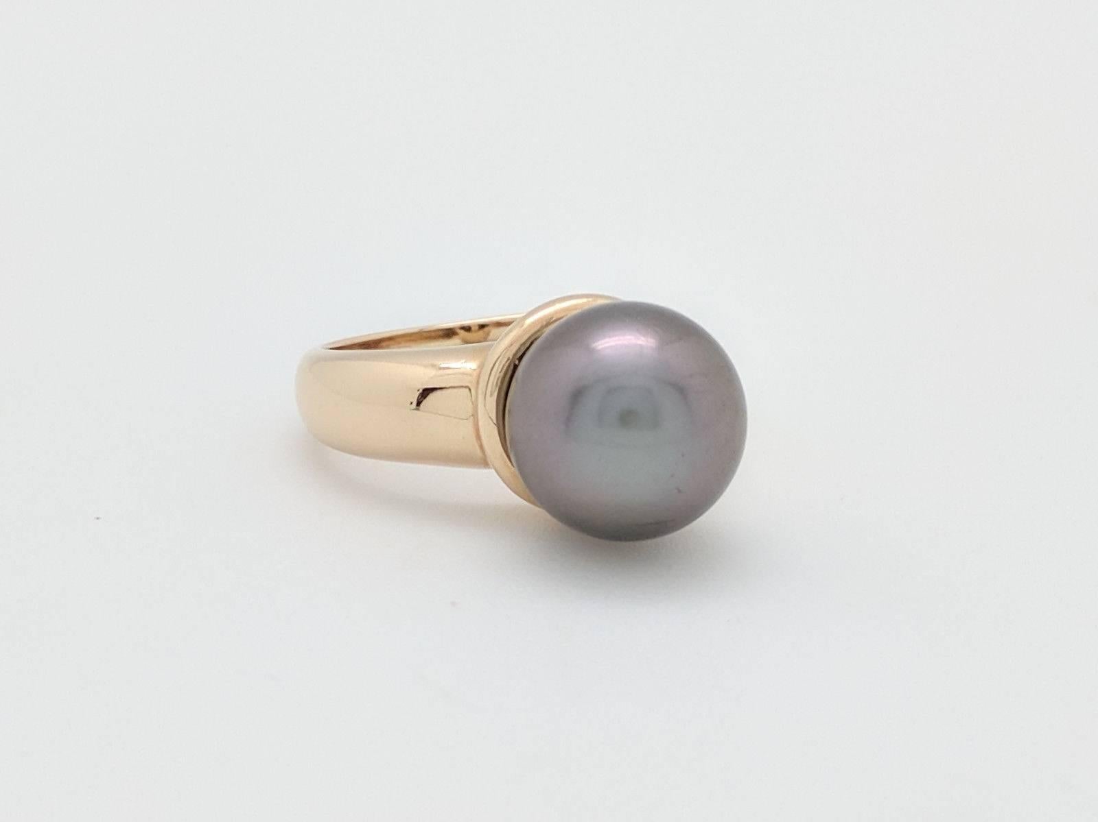 14 Karat Yellow Gold Tahitian Pearl Ring In Excellent Condition In Gainesville, FL