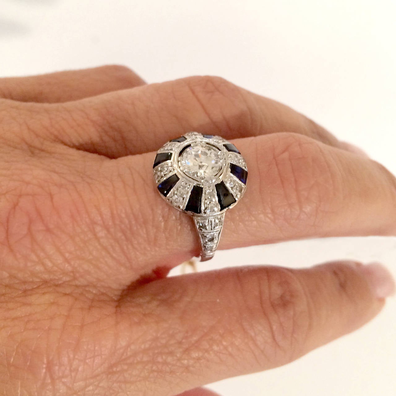 Art Deco 1.25 Carat Sapphire Diamond Platinum Ring 1