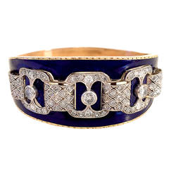 Antique Blue Enamel Diamond Gold Bangle Bracelet Antique Blue Enamel Diamond Gold Bangle Bracelet