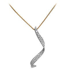 Diamond Gold Four Carat Long Swirl Pendant with Chain
