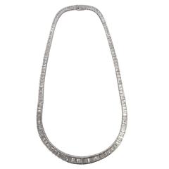 Modern tapered Baguette Diamond Platinum Riviere Necklace 11