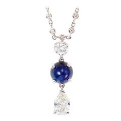Elegant Cabochon Sapphire Diamond Gold Pendant 5