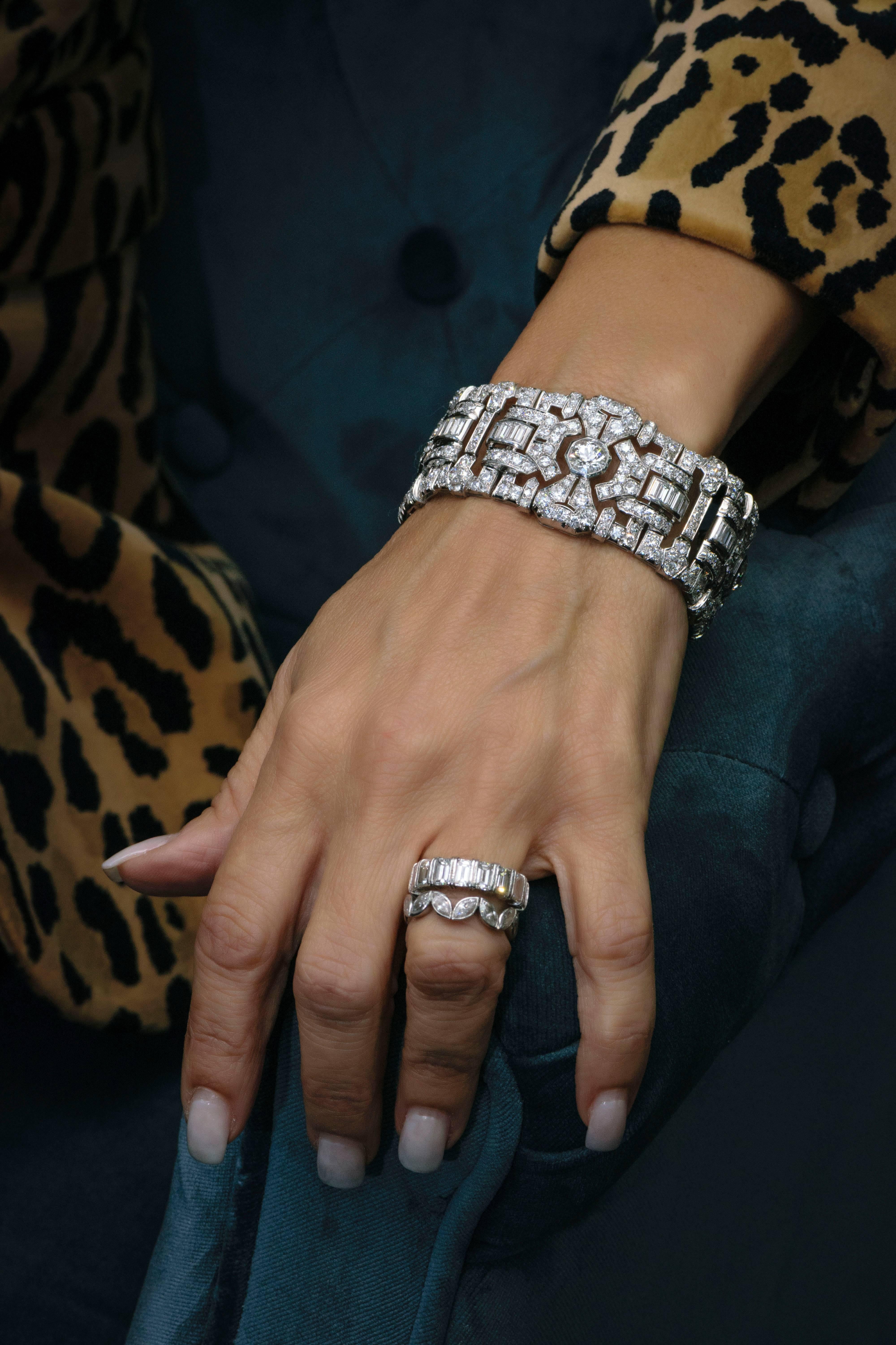 29 Carat French Art Deco Diamond Platinum Bracelet 1