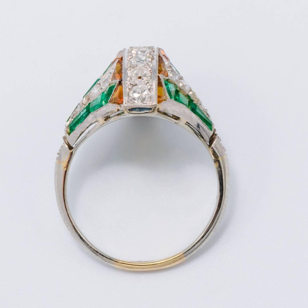 Emerald Cetrine Diamond  Art Deco Egyptian Revival Ring 2