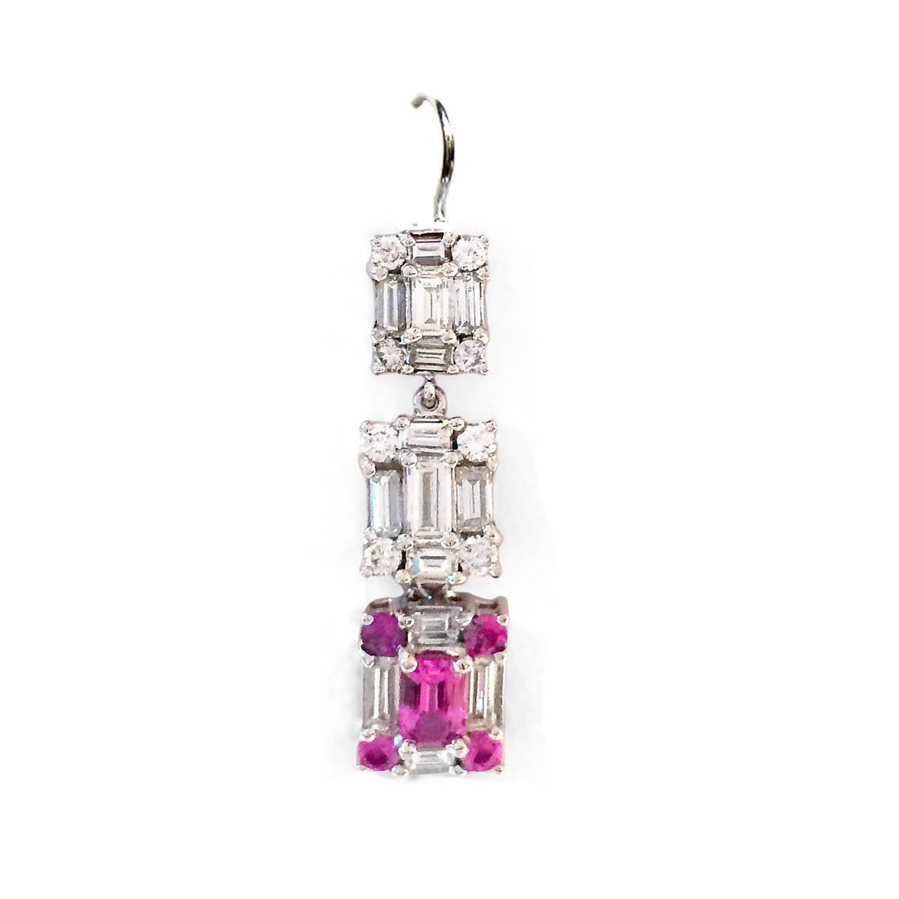 Detachable Pink Sapphire Diamond Gold Dangle Earrings For Sale at 