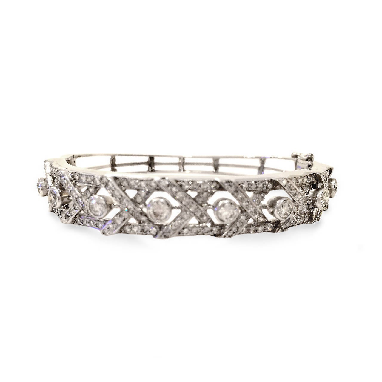 3 Carats Diamond Openwork Gold Bangle Bracelet
