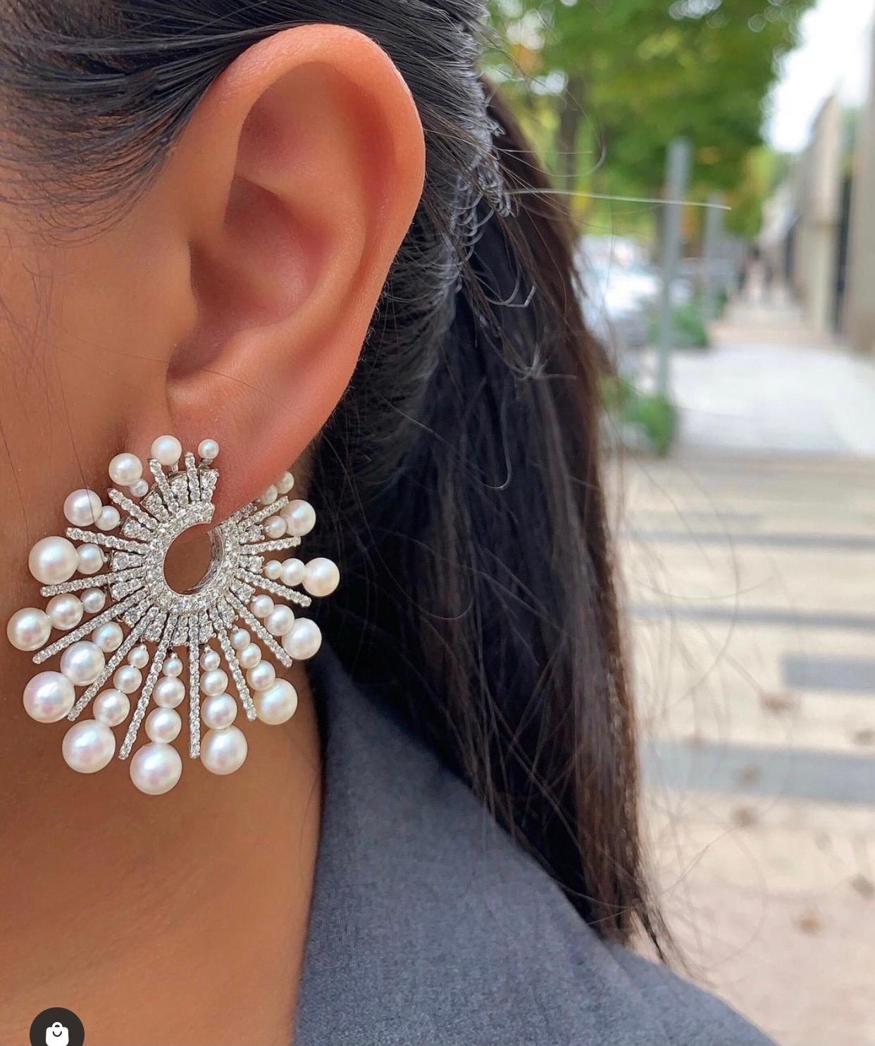 Diamond Pearl Spoke 18 Karat Incredible Earrings 2