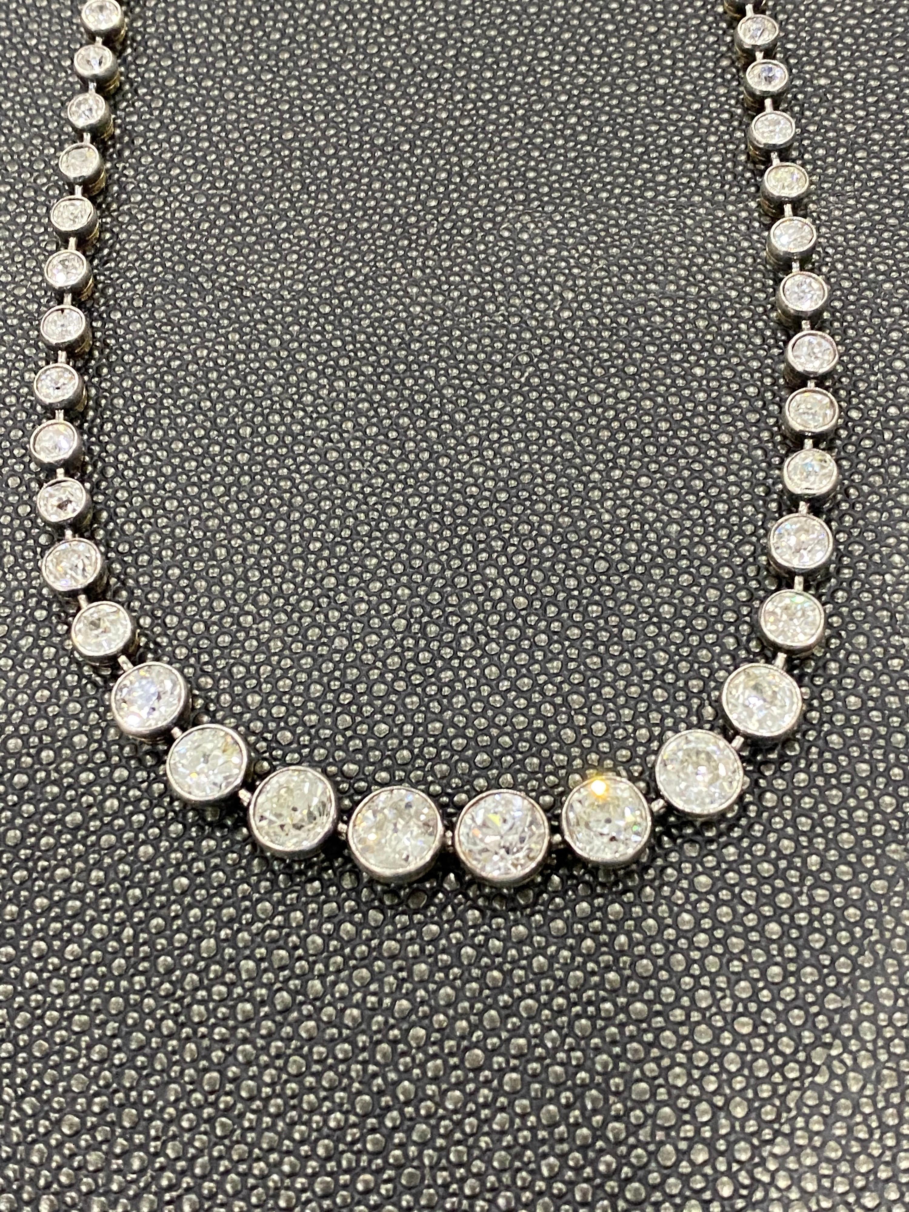 Platinum/18 Karat Old European Diamond 25 Carat Riviera Necklace 2