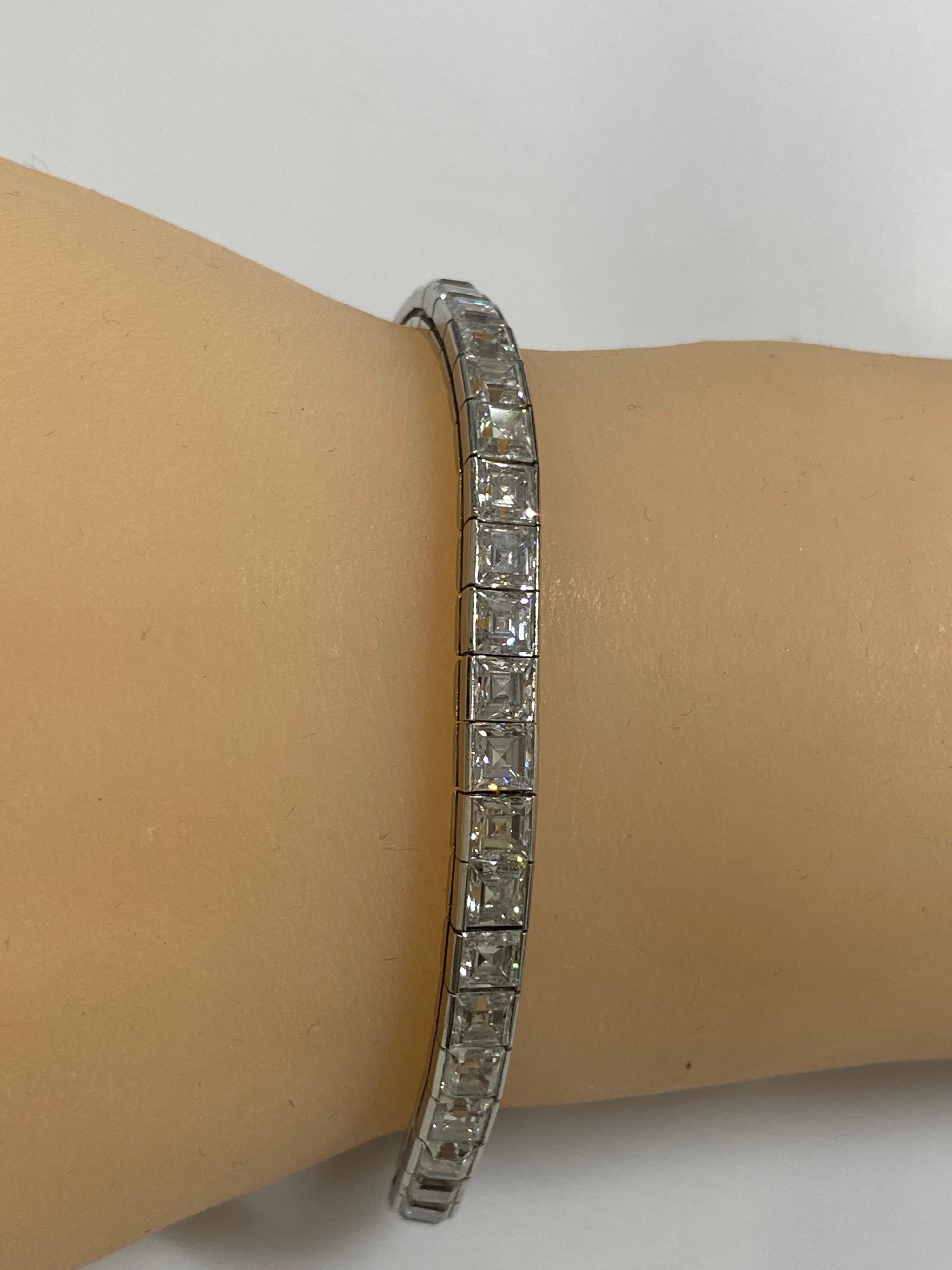 Original Art Deco 17 Carat Asscher Cut Diamond Platinum Line Bracelet 3