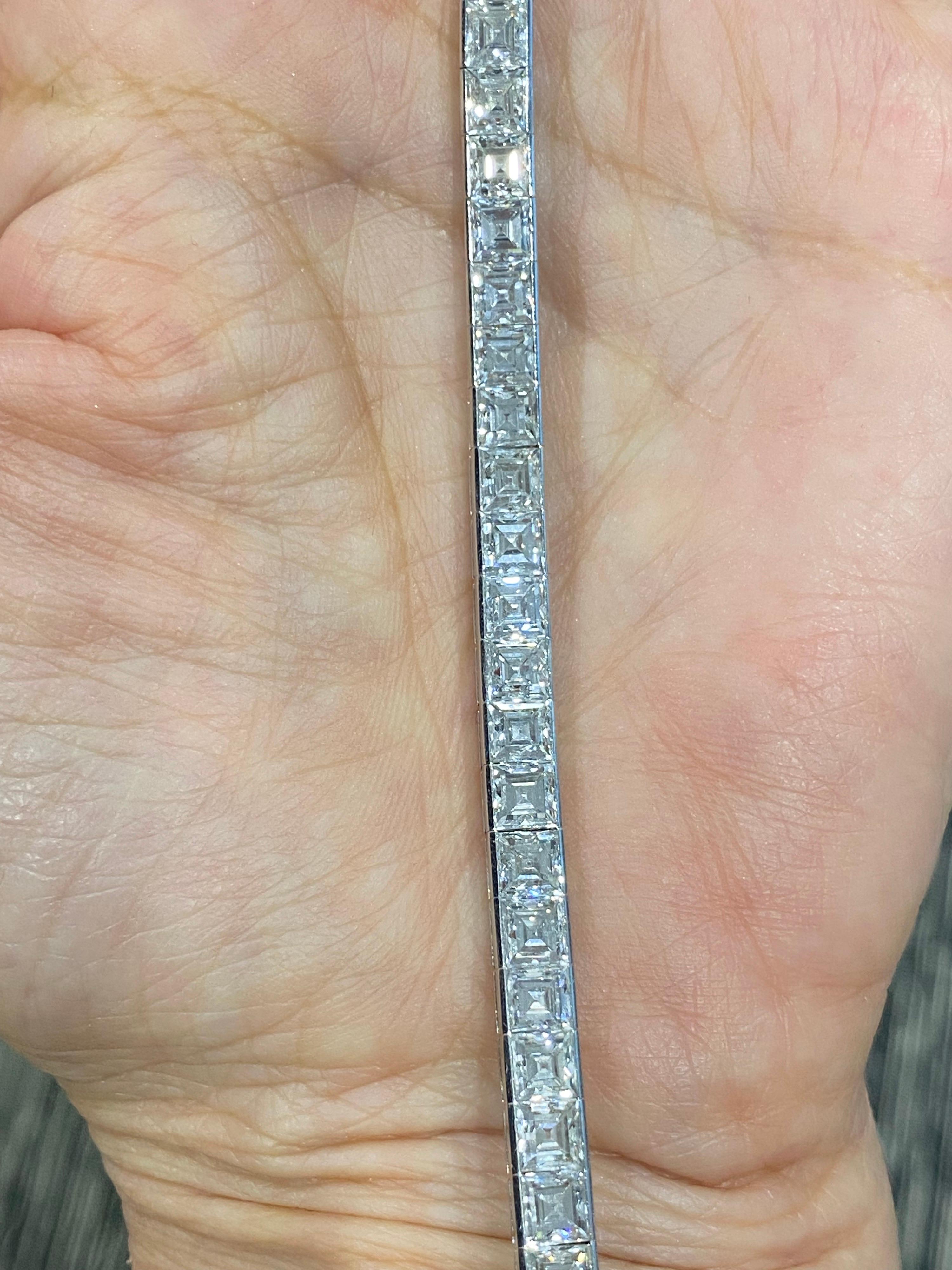 Women's or Men's Original Art Deco 17 Carat Asscher Cut Diamond Platinum Line Bracelet