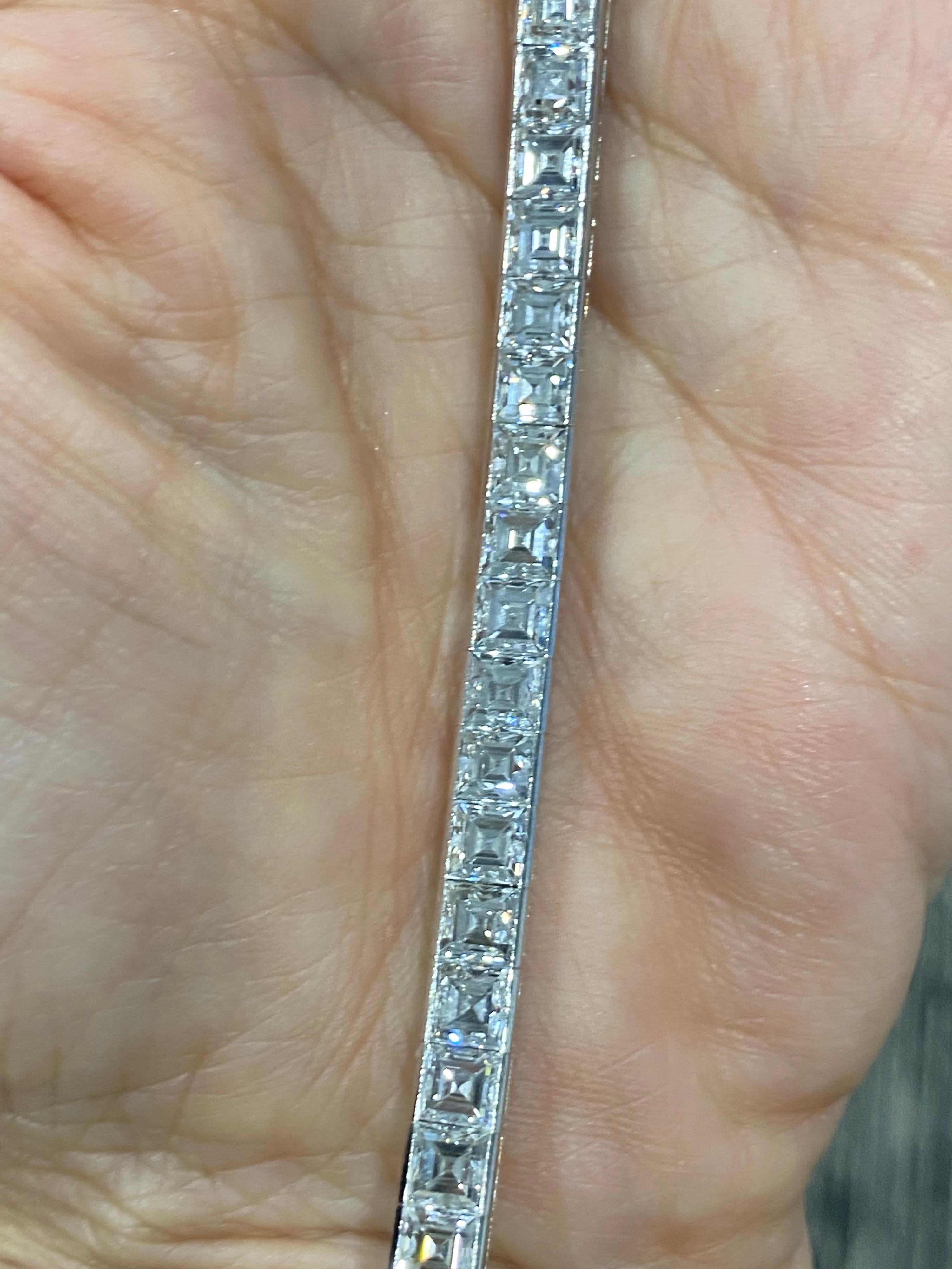 Original Art Deco 17 Carat Asscher Cut Diamond Platinum Line Bracelet 1