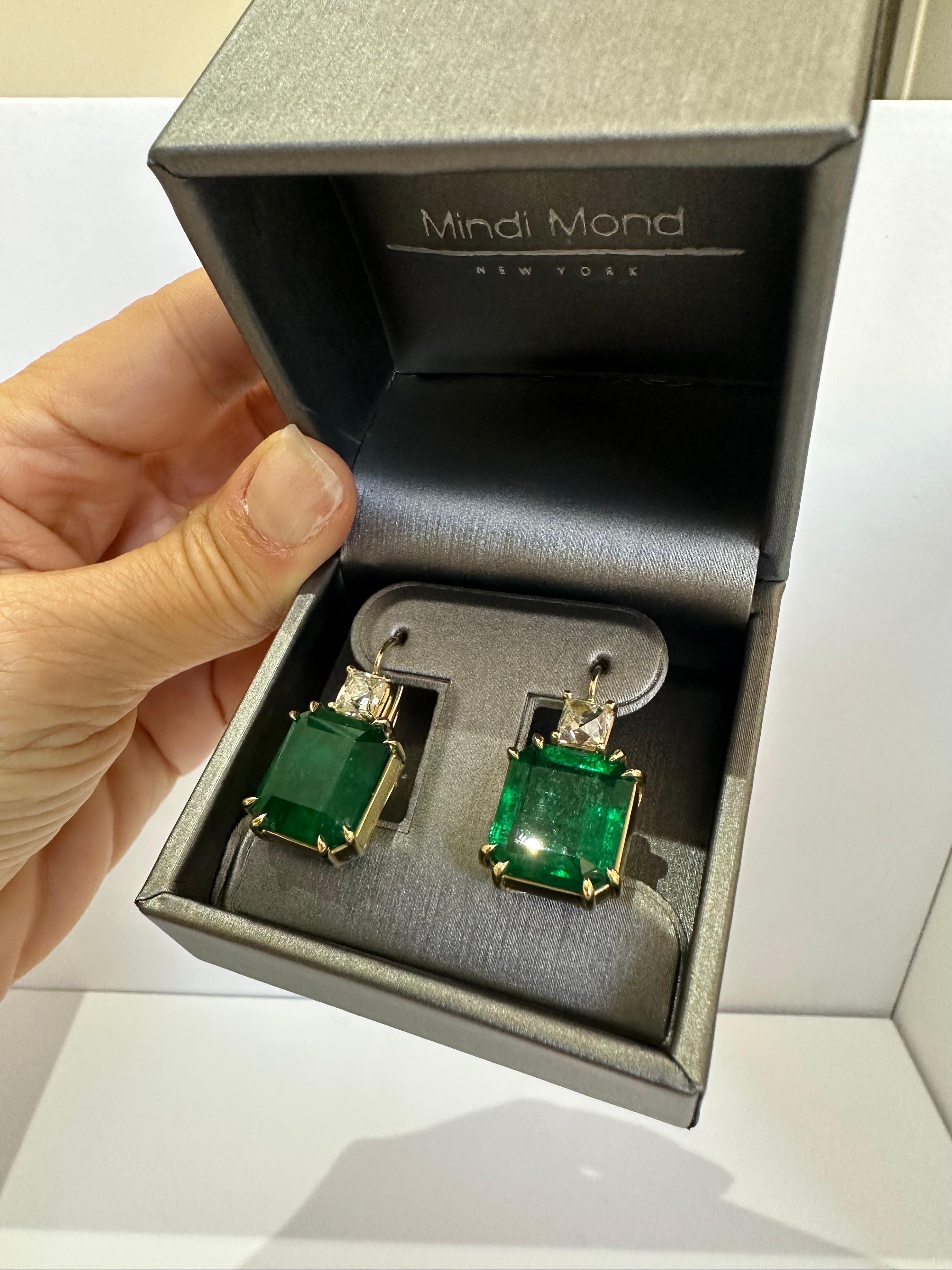 Mindi Mond Colombian Emerald and French Cut Diamond Sheri Drop 18k Gold Earrings For Sale 4