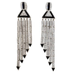 Art Deco 3.53 Carat Diamond Onyx Gold Chandelier Earrings 5