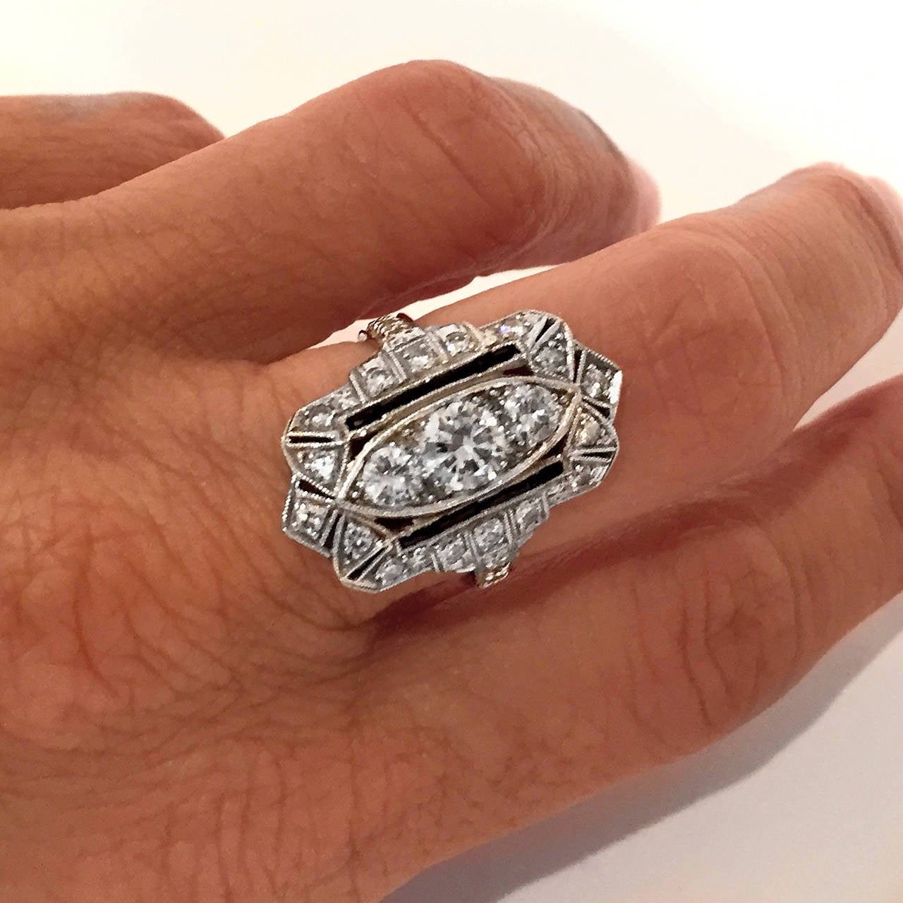 Art deco sapphire and diamond ring in platinum