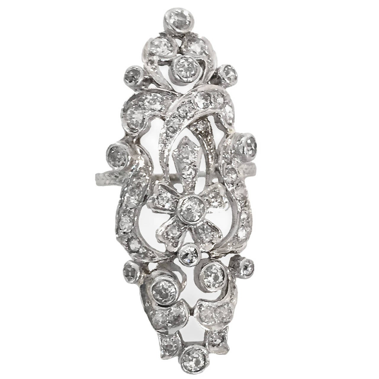 Edwardian Swirl Design Diamond Platinum/Gold Dinner Ring