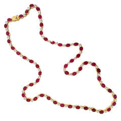 21 Carats Faceted Rubies Diamond Gold Necklace