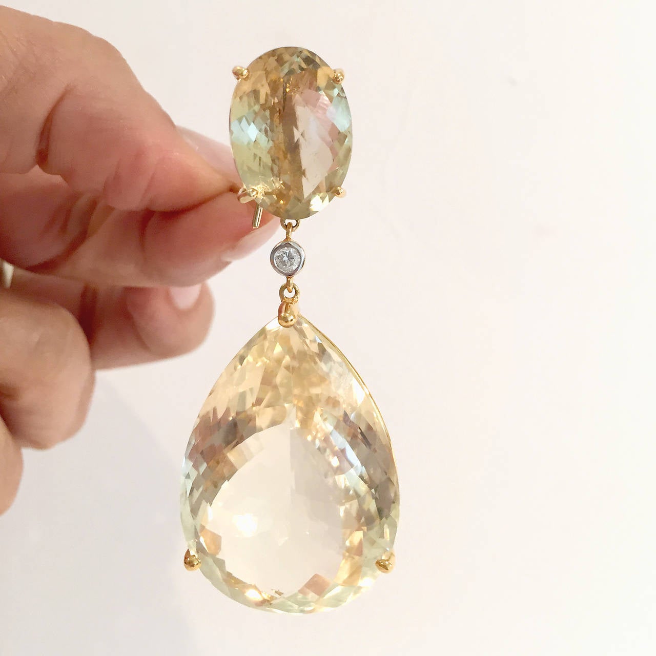 Contemporary Dramatic Citrine Diamond Gold Hanging Earrings
