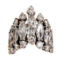 Eight Carats Marquise and Round-Cut Diamond Ring