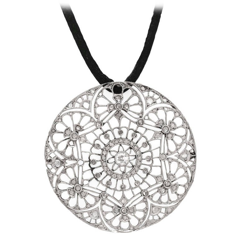 Platinum Floral Medallion Diamond Pendant At 1stdibs