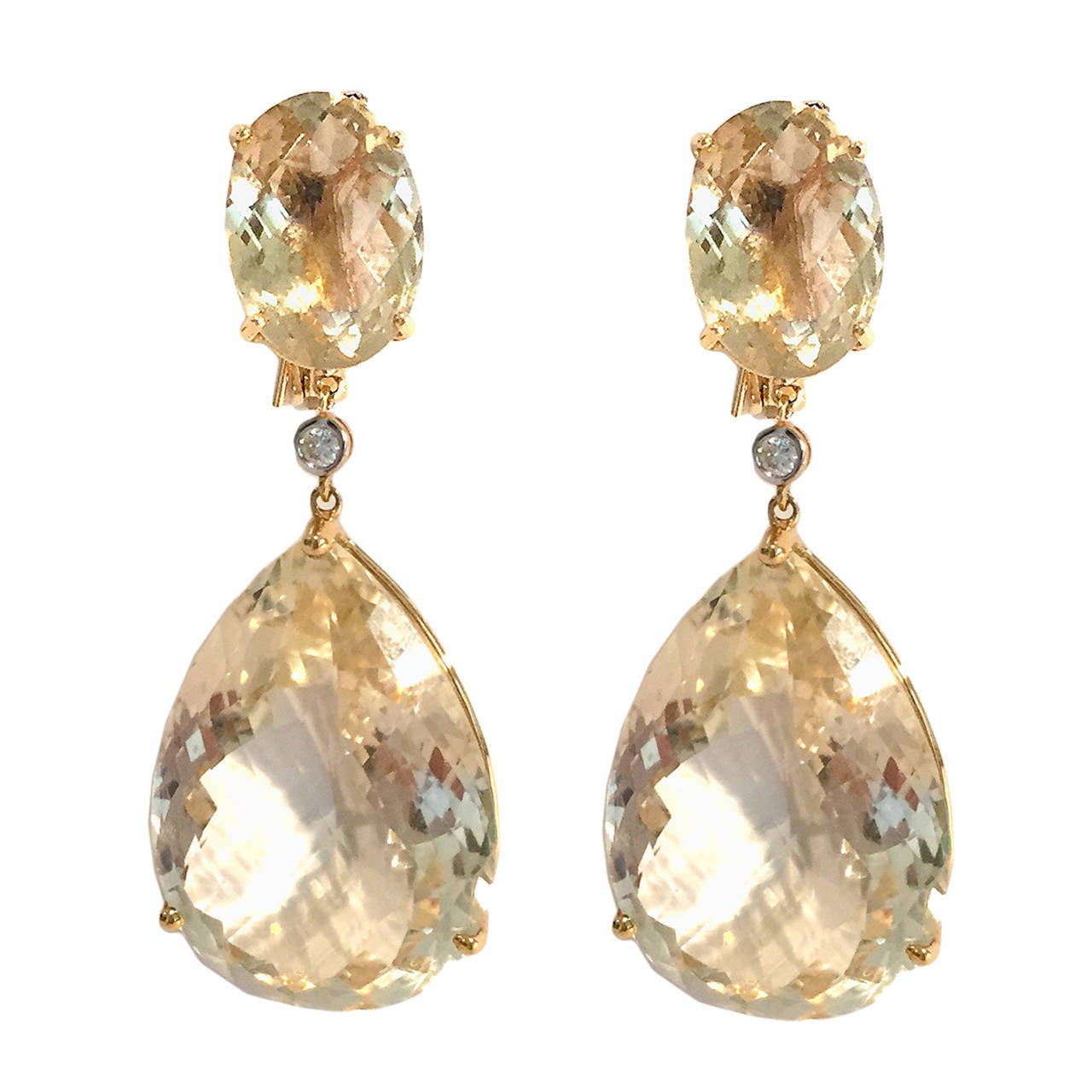 Dramatic Citrine Diamond Gold Hanging Earrings