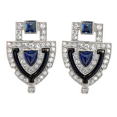 Sapphire Diamond and enamel Shield Earrings 10