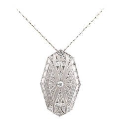 Art Deco Diamond Platinum Filigree Pendant 7