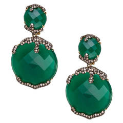 Green Agate White & Cognac Diamond 2.23 Carat Yellow Gold Earrings 12