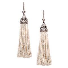 Cultured Pearl Diamond Gold Tassel Earrings