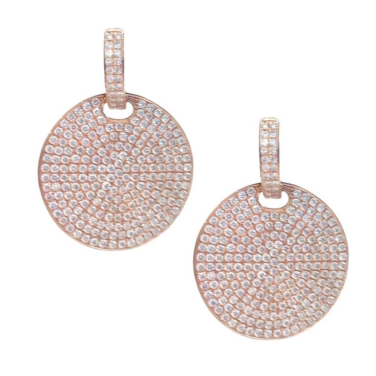 4 15 Carat Diamond Rose Gold Disc Earrings For At 1stdibs 4 15 Carat Diamond Rose Gold Disc Earrings For