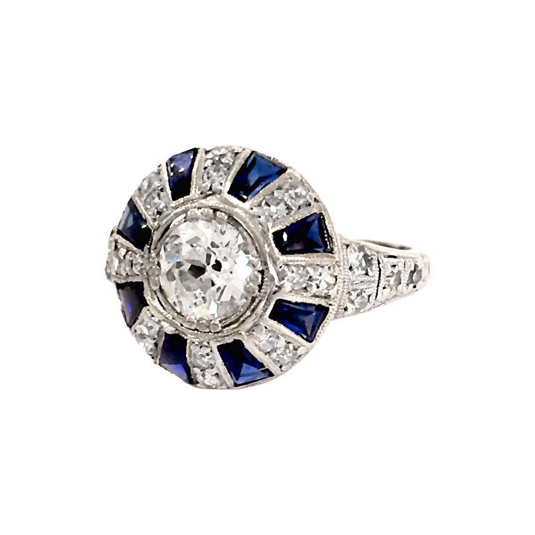 Art Deco 1.25 Carat Sapphire Diamond Platinum Ring