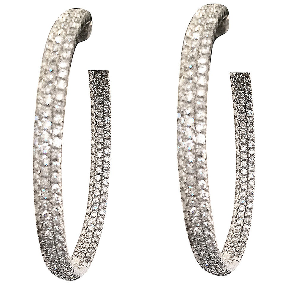 7 Carat Diamond  White Gold Inside- Out Hoop Earrings
