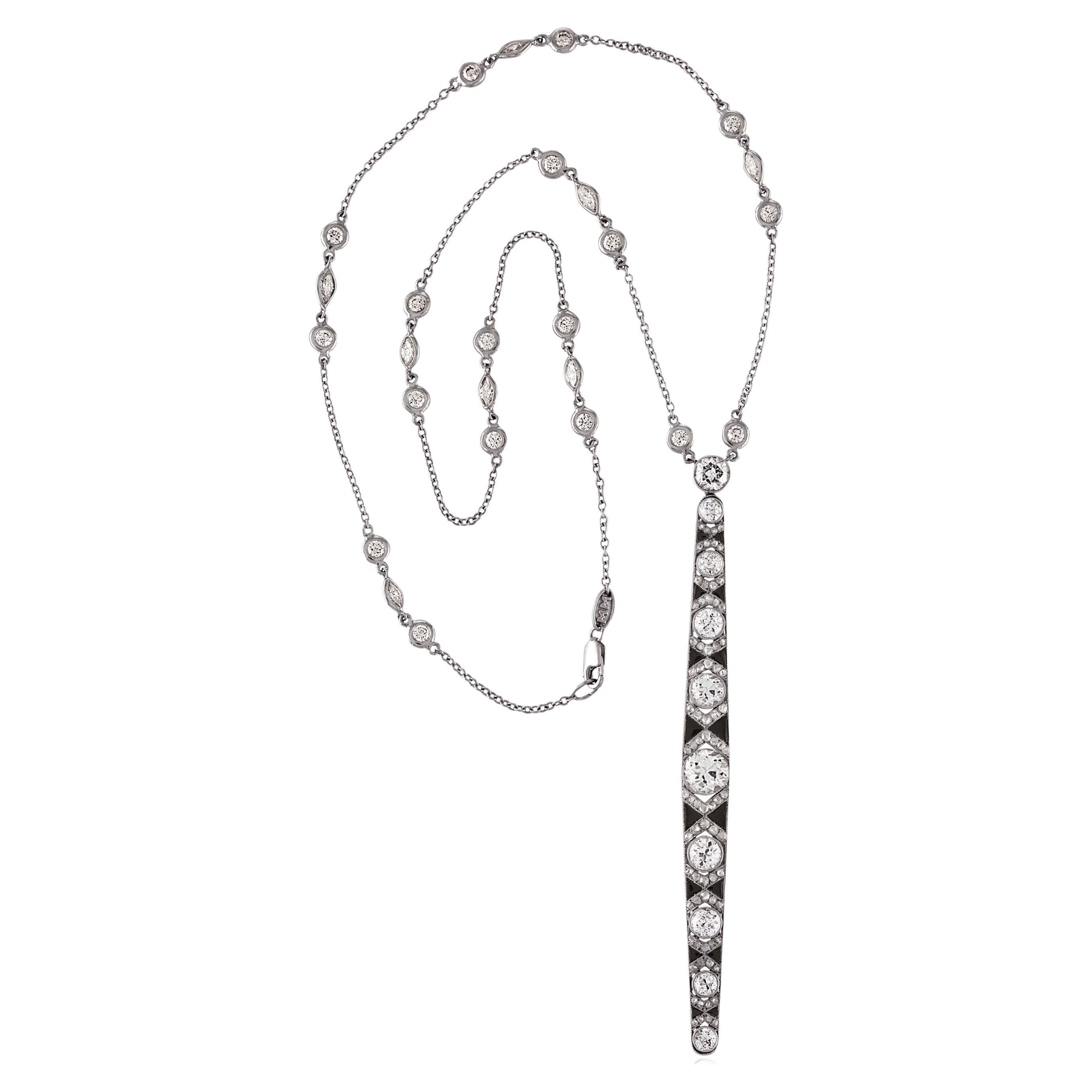 Mindi Mond NY 8.32 Carat Diamond Onyx Art Deco Style One Of-A- Kind Necklace  