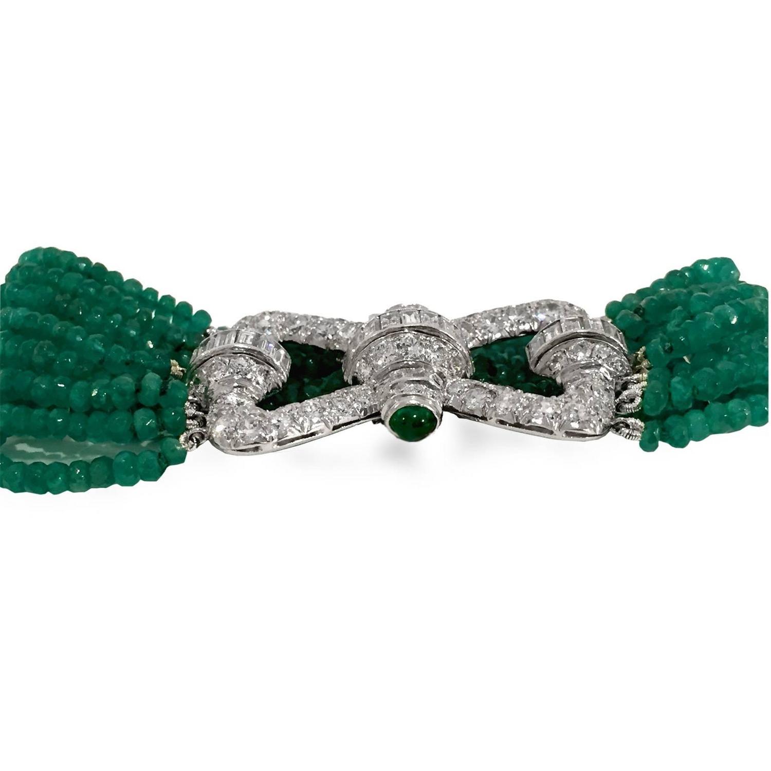 Elegant Emerald Diamond Platinum Bracelet For Sale at 1stdibs